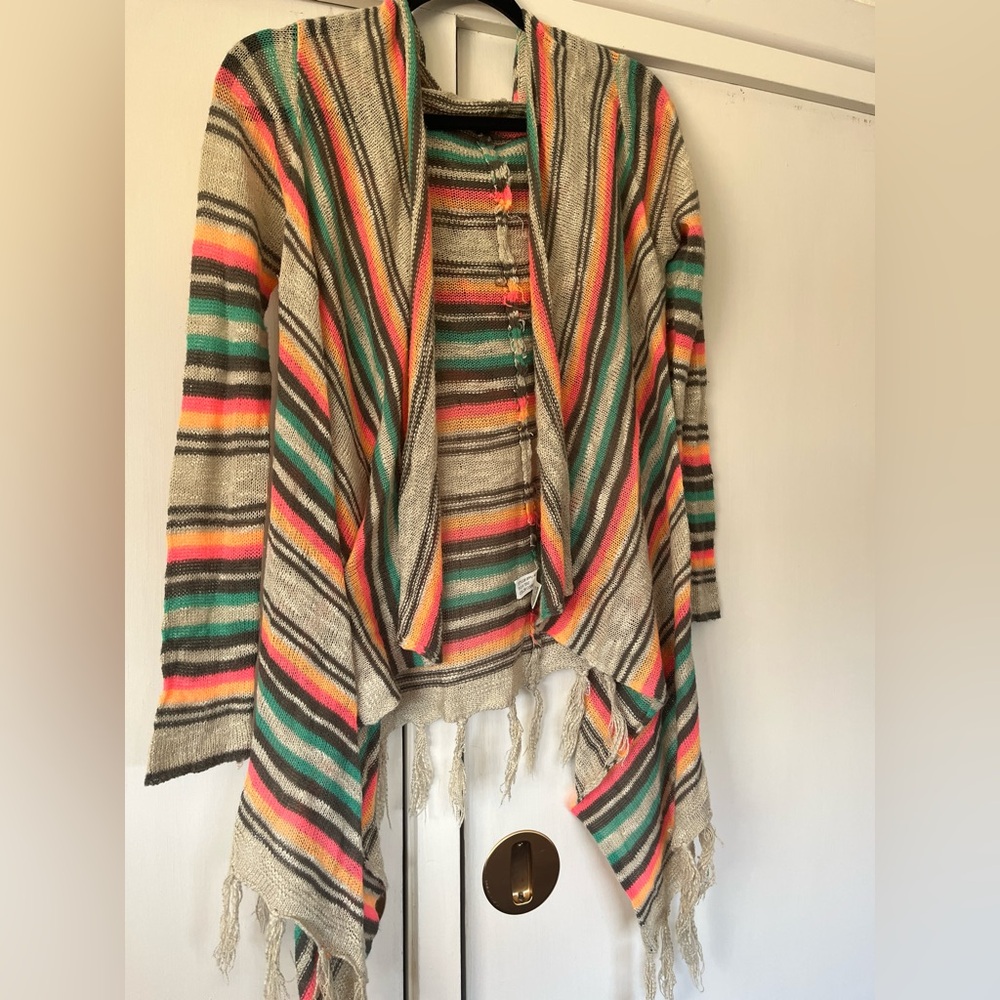 Western style fringe cardigan with hood. Size small by Self esteem
